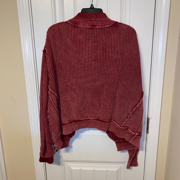 222. Women's Wine Acid Wash Ribbed Drop Shoulder Cardigan NEW - Picture 4 of 7